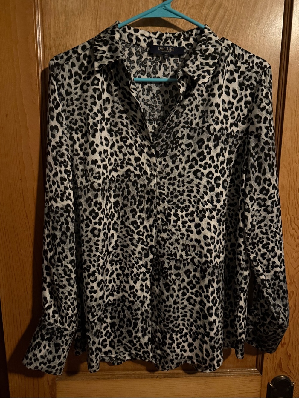 RACHEL Rachel Roy Black and White Leopard Print Button-Down Shirt